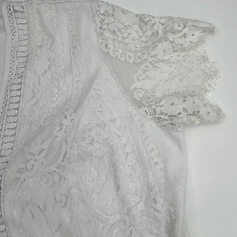 White Lace Boho Maxi Dress Cottagecore Romantic Bridal Style Long Dress Medium - Picture 7 of 9